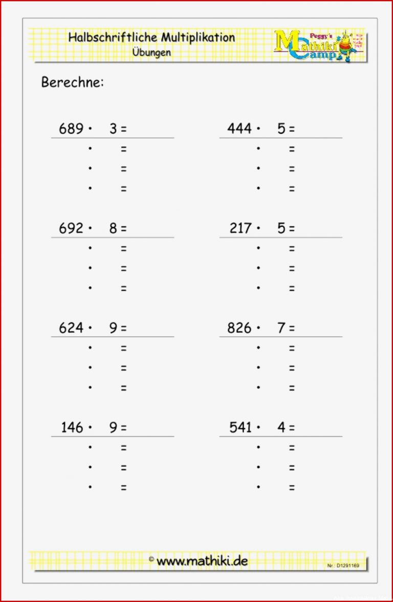 Halbschriftliche Multiplikation bis Klasse 4