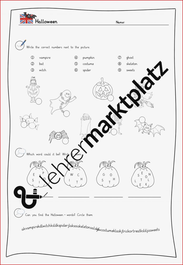 Halloween Englisch Grundschule 3 Arbeitsblätter inkl
