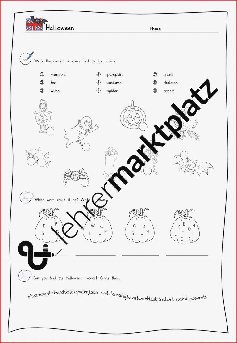 Halloween Englisch Grundschule 3 Arbeitsblätter Inkl