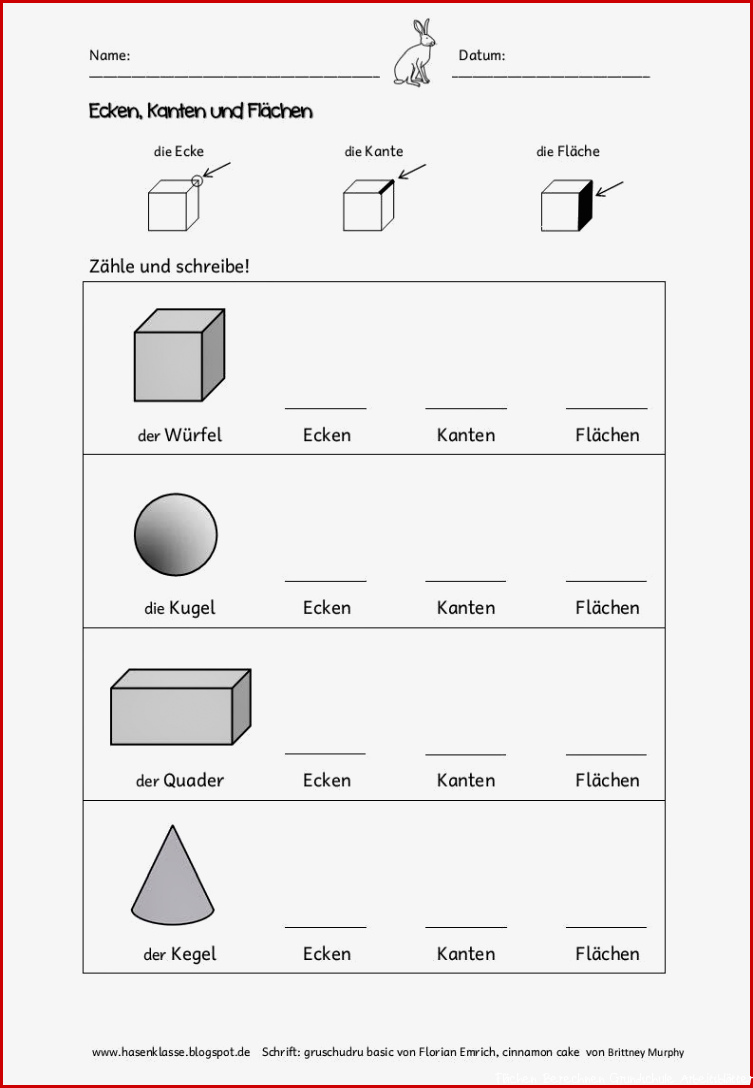 Hasenklasse Ecken Kanten und Flächen