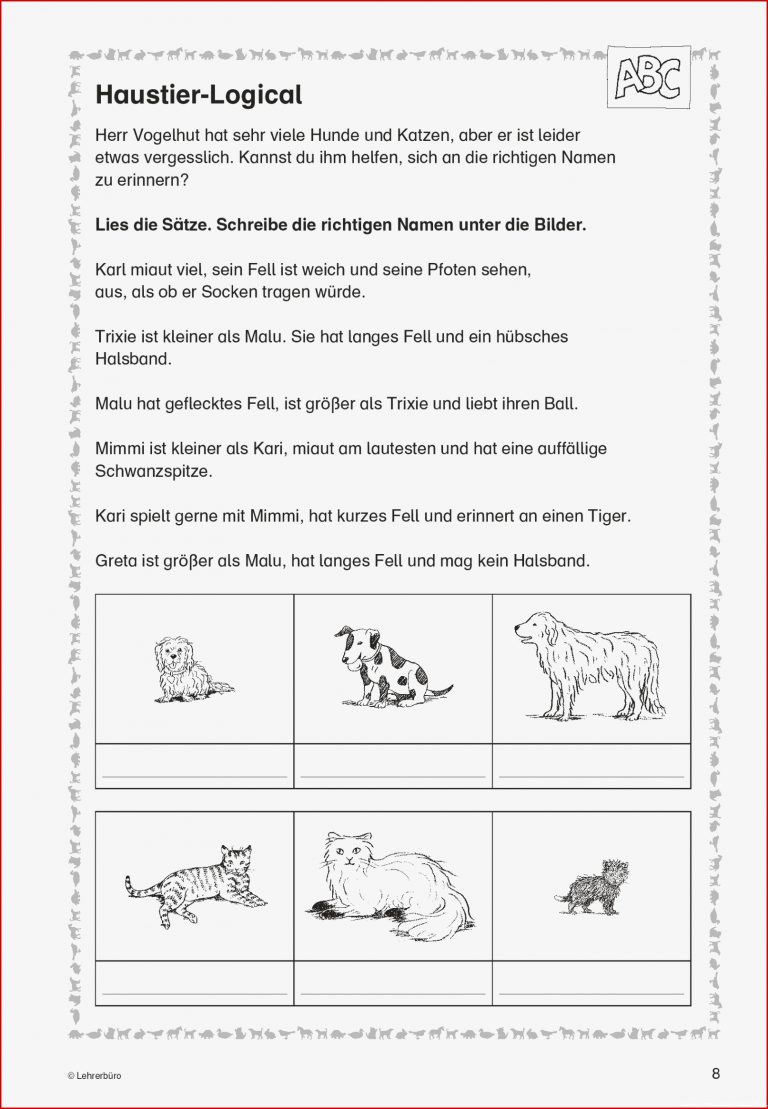 Haustiere Grundschule Klasse 1 Heimidee