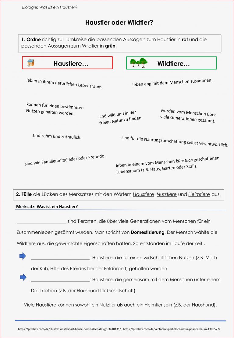 Haustiere Nutztiere Arbeitsblätter Worksheets