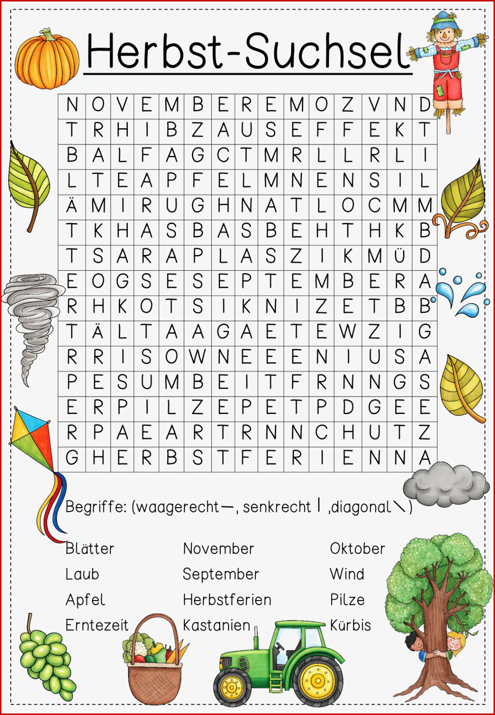 Herbst Suchsel Buchstabengitter – Unterrichtsmaterial In