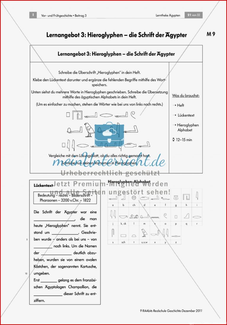 Hieroglyphen ABC Lückentext didaktische Hinweise