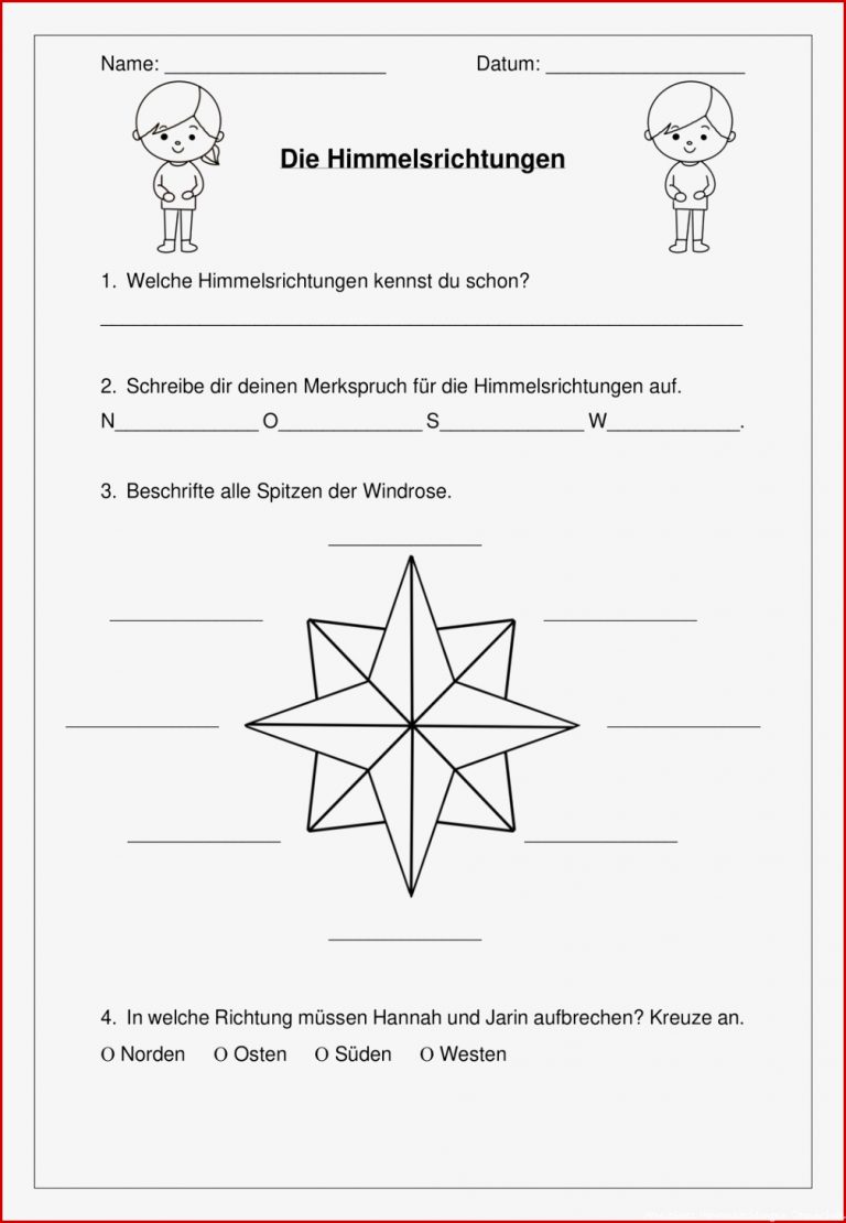 Himmelsrichtungen Grundschule Arbeitsblätter Worksheets