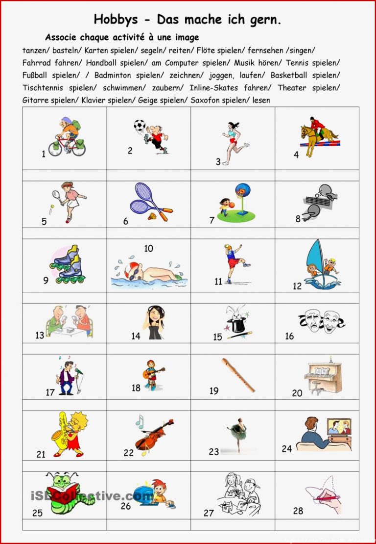 Hobbies Englisch Grundschule Arbeitsblätter Worksheets