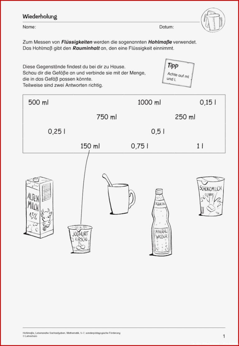 Hohlmasse Lebensnahe Sachaufgaben Mathematik 5 7