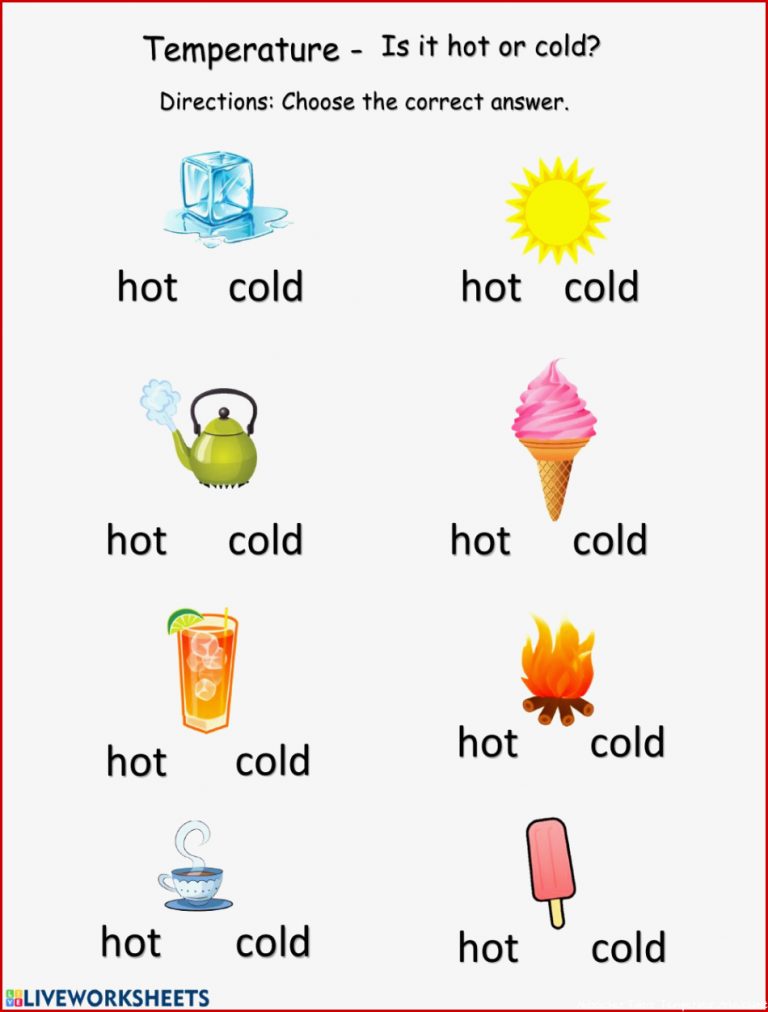 Hot or cold worksheet