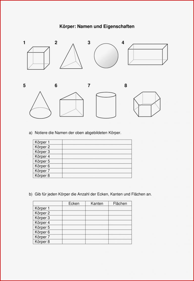 Ideen fur Geometrische Körper Arbeitsblatt