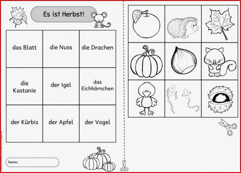 Ideenreise Einfache Lesegitter für DAZ Herbst und