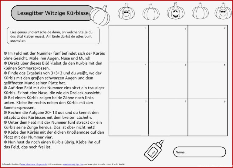 Ideenreise Lesegitter mit witzigen Kürbissen