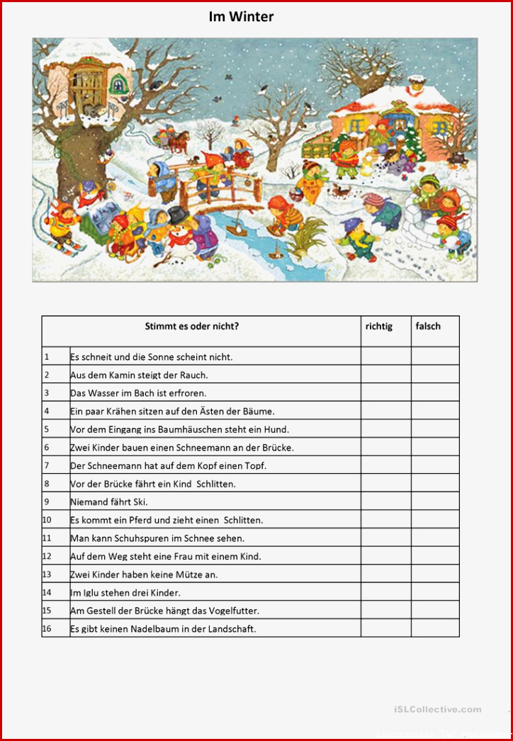 Im Winter Arbeitsblatt Kostenlose DAF Arbeitsblätter
