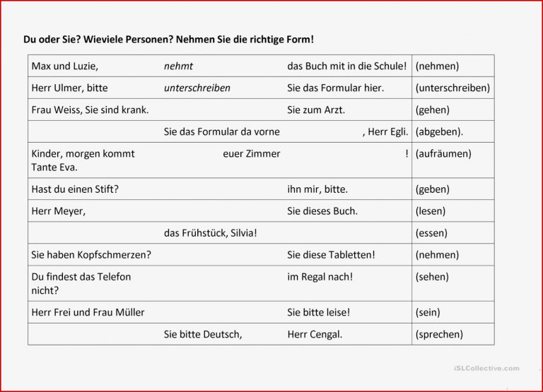 Imperativ du oder Sie Deutsch Daf Arbeitsblatter