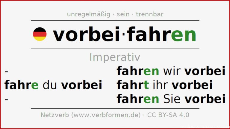 Imperativ Verb „vorbeifahren“ alle Formen mit Regeln