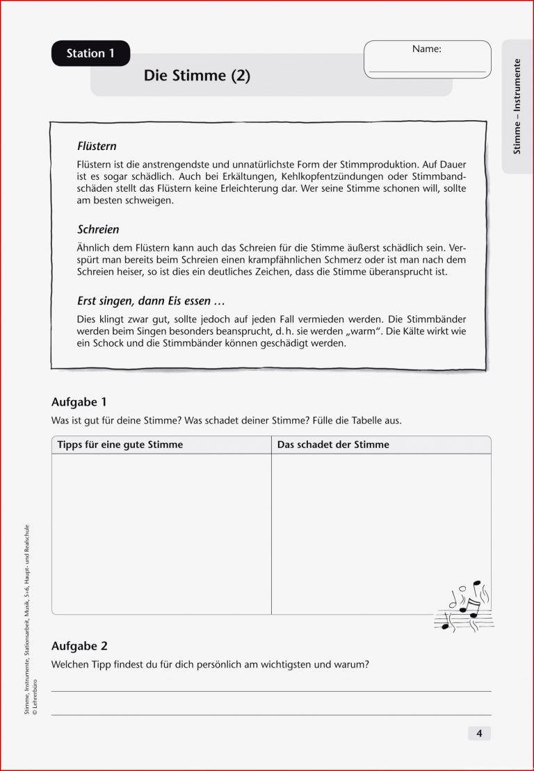 Instrumente Noten · Arbeitsblätter · Sekundarstufe I