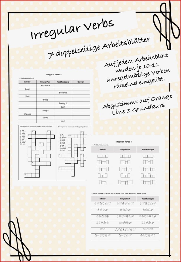 Irregular Verbs Arbeitsblätter Worksheets zum Download Irregular Verbs Arbeitsblätter Worksheets