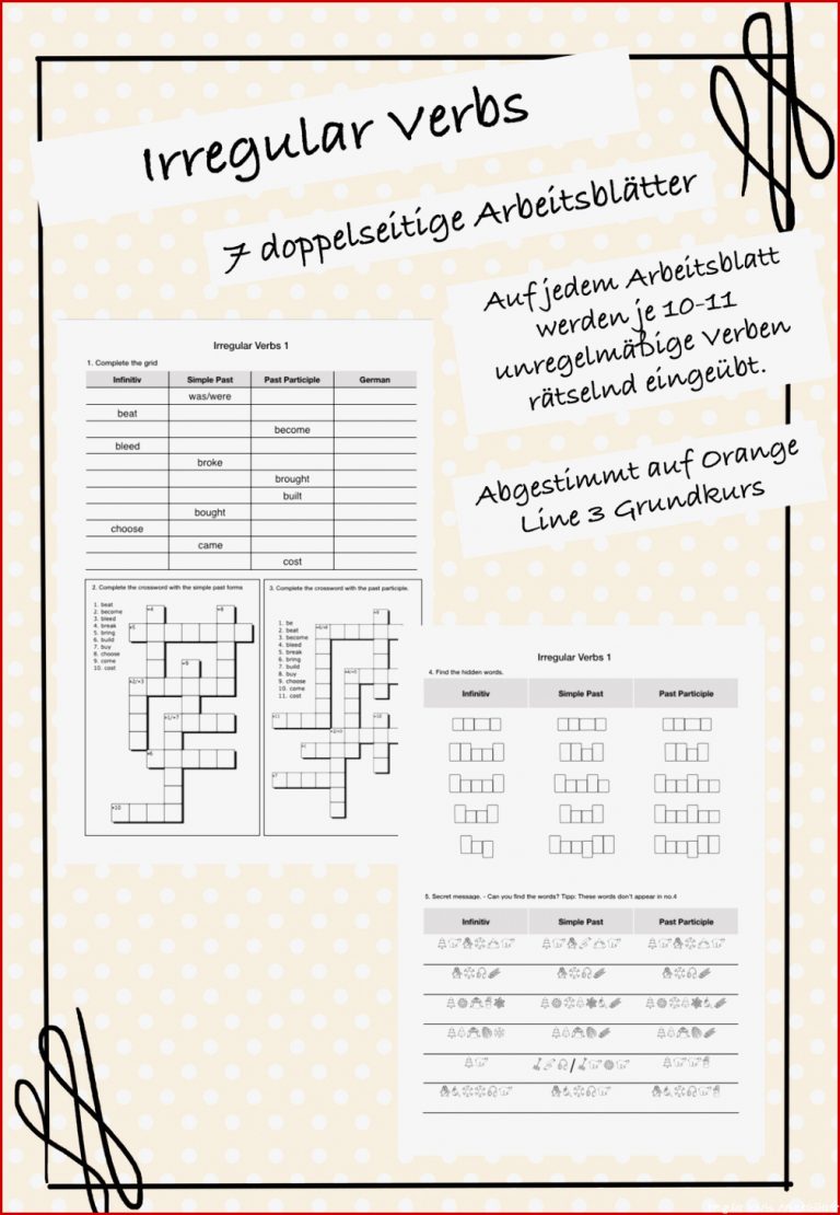 Irregular Verbs Arbeitsblätter Worksheets