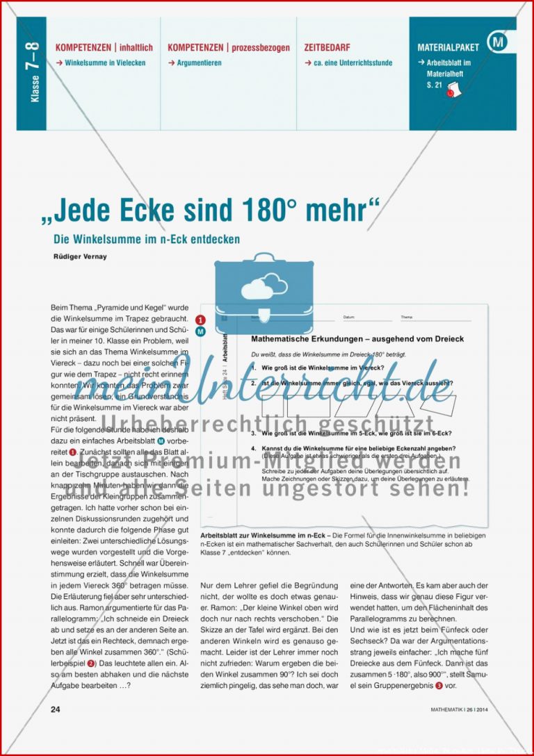 „Jede ecke sind 180° mehr“ Die Winkelsumme im n eck