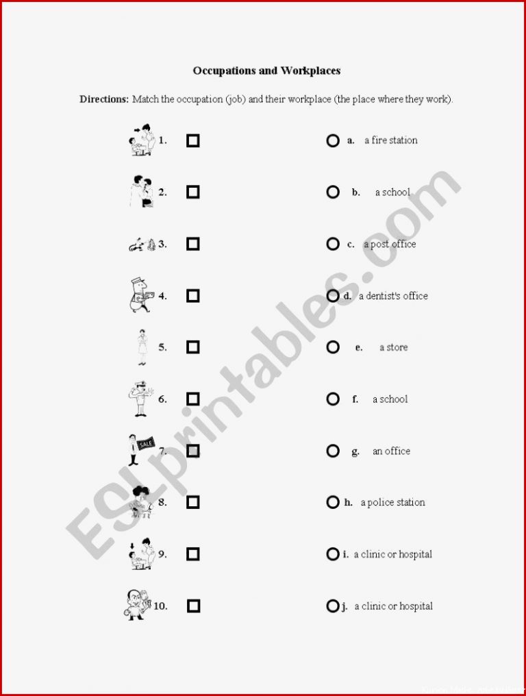 Jobs and workplace worksheet