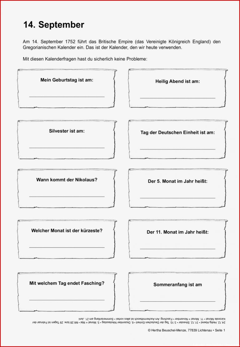 Kalender Grundschule Arbeitsblätter Worksheets