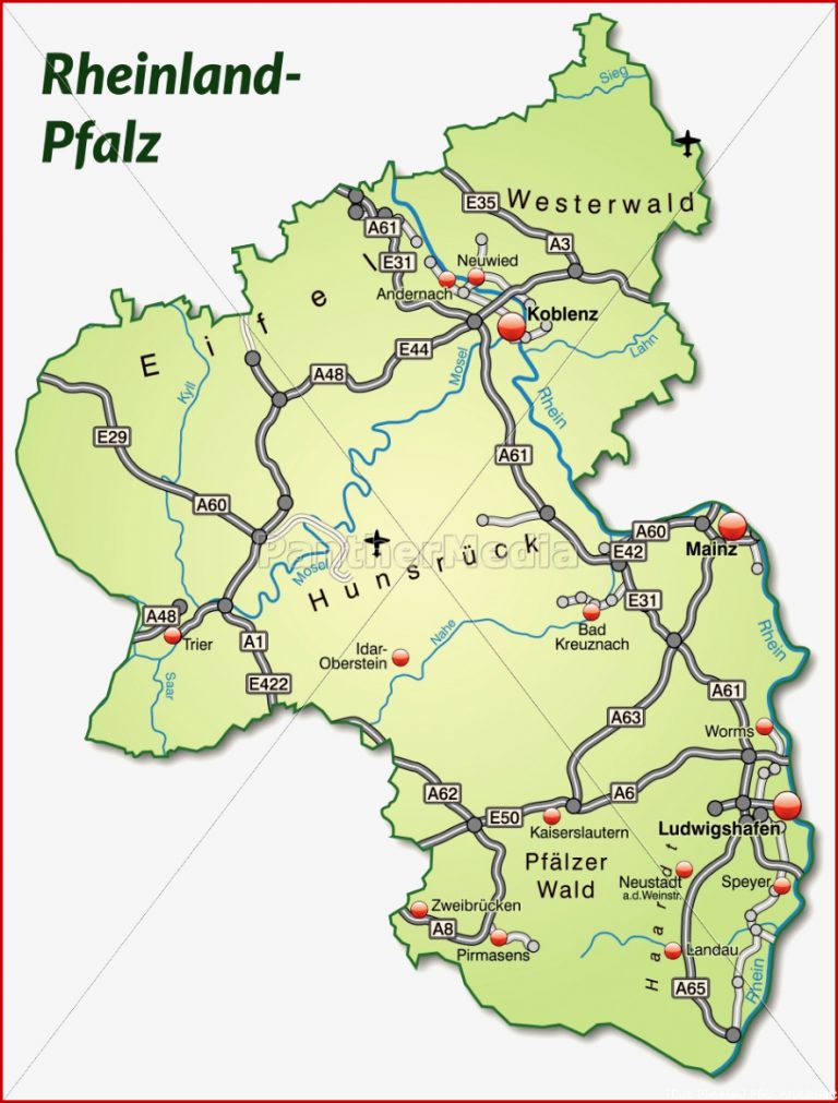 Karte von Rheinland Pfalz mit Verkehrsnetz in