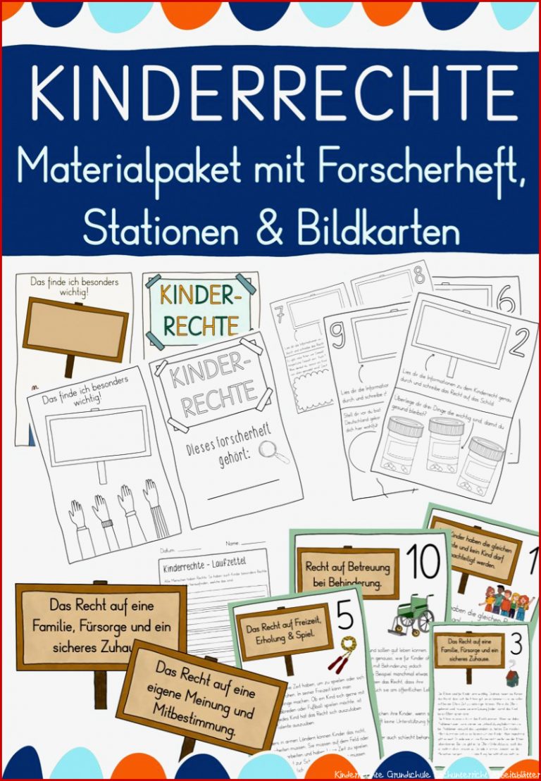 Kinderrechte Materialpaket mit Forscherheft Stationen