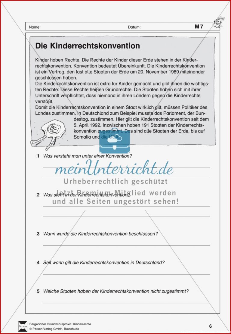 Kinderrechtskonvention Text Und Aufgaben Meinunterricht