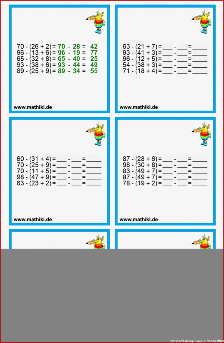 Klammerrechnung Klasse 4 Arbeitsblätter Worksheets