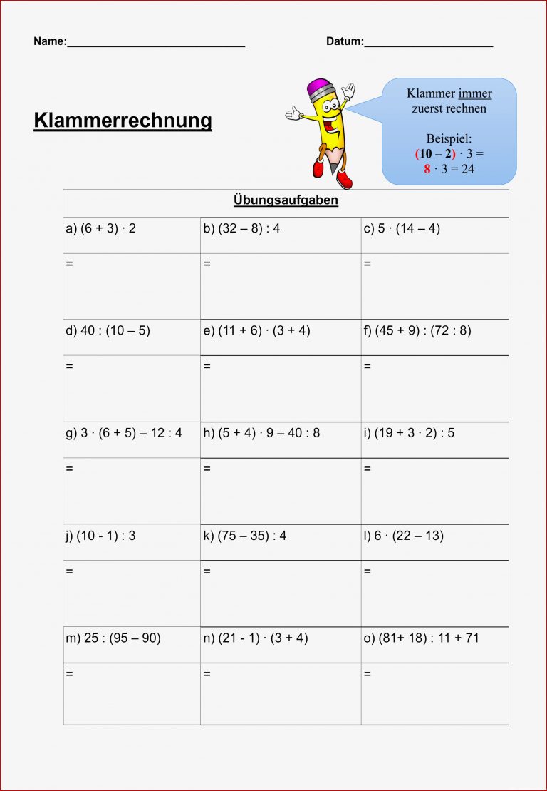 Klammerrechnung Klasse 4 Arbeitsblätter Worksheets