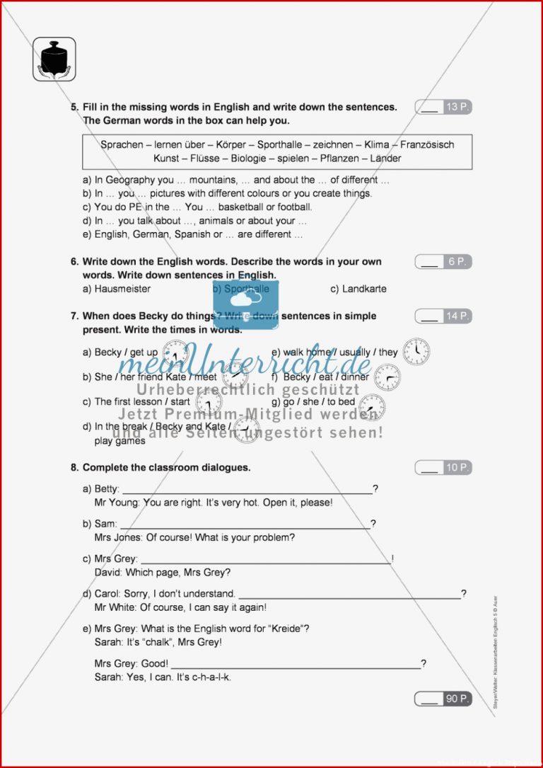 Klassenarbeit at School Schwer 2 Mit Lösungen