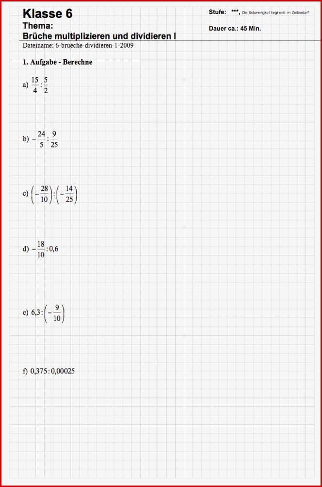 Klassenarbeit Bruchrechnung 6 Klasse