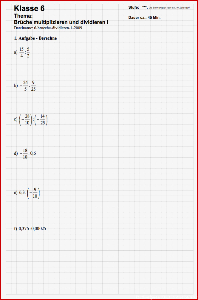 Klassenarbeit Bruchrechnung 6 Klasse