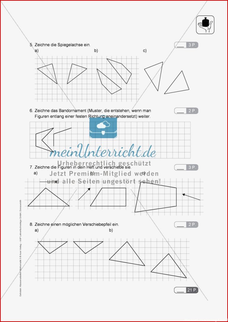 Klassenarbeit Oder Lernkontrolle Zur Achsensymmetrie