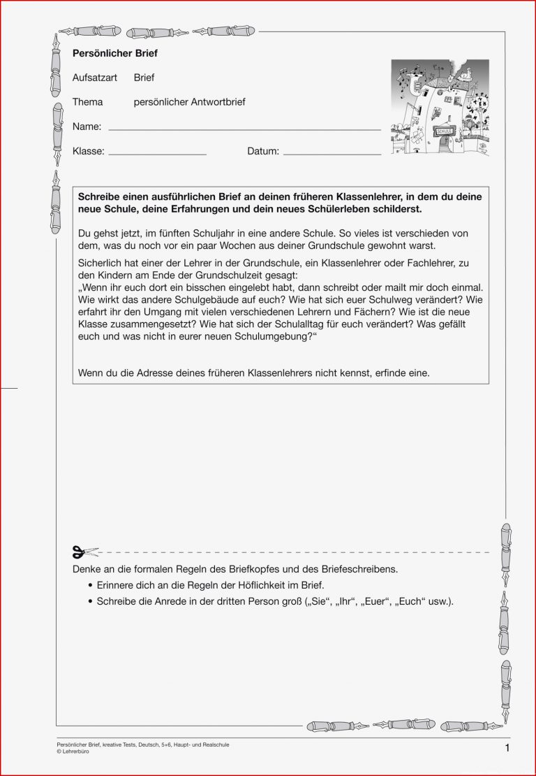 Klassenarbeit Personlicher Brief Schreiben 5 Klasse Gymnasium