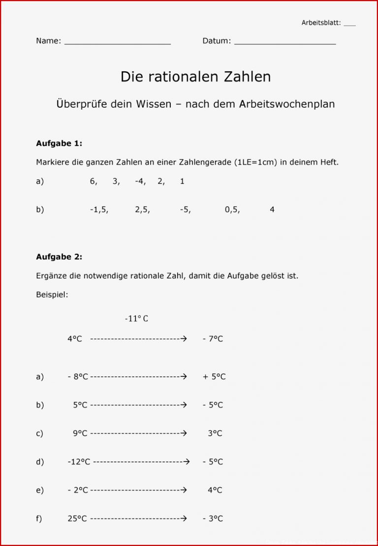 Klassenarbeit rationale zahlen ad ren und subtrahieren