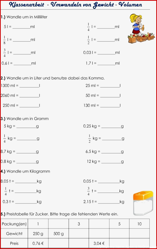 Klassenarbeit zu Größen und Maßeinheiten