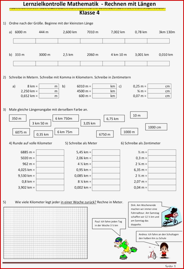 Klassenarbeit Zu Größen Und Maßeinheiten