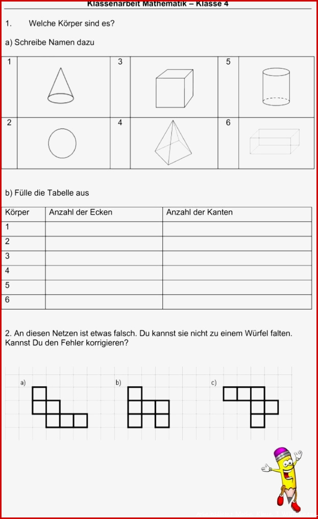 Klassenarbeit zu Körper und Volumen