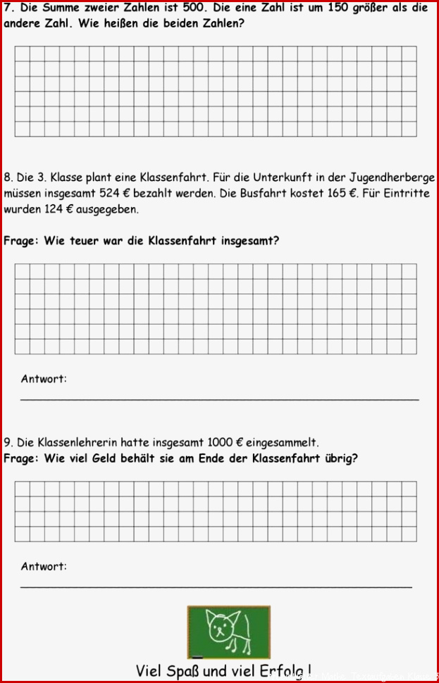 Klassenarbeit zu Schriftliche Addition und Subtraktion