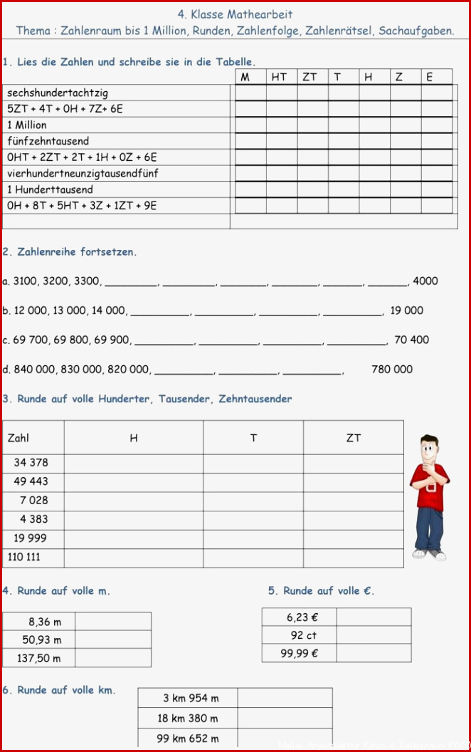 Klassenarbeit zu Zahlenraum bis