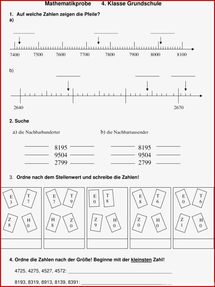 Klassenarbeit zu Zahlenraum bis