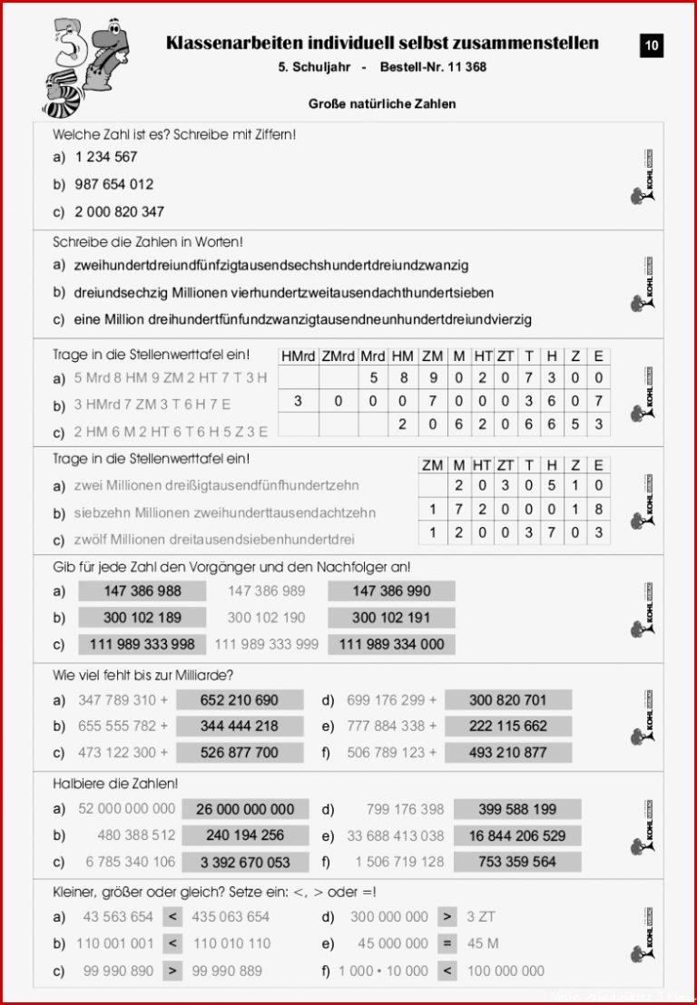 Klassenarbeiten Mathe Klasse 5 für Mathe Arbeitsblätter