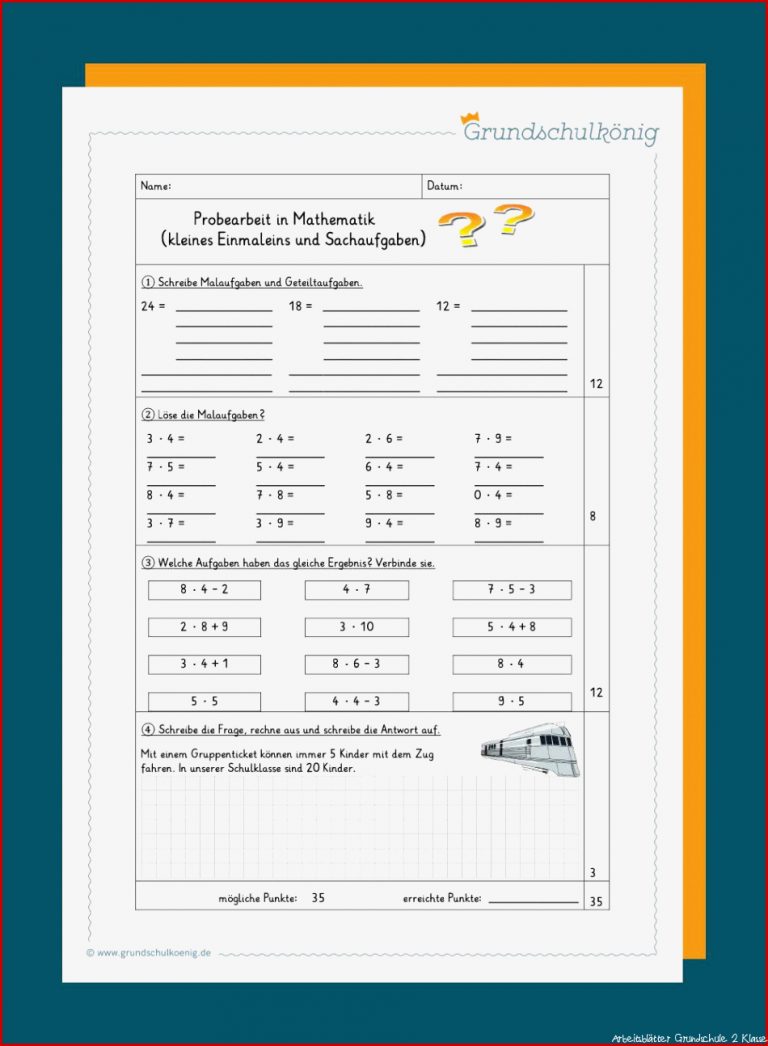 Klassenarbeiten Proben Mathe 2 Klasse