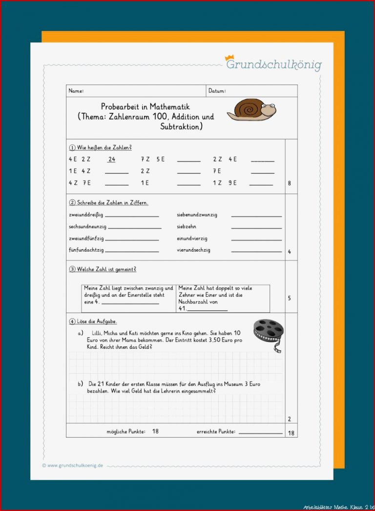 Klassenarbeiten Proben Mathe 2 Klasse