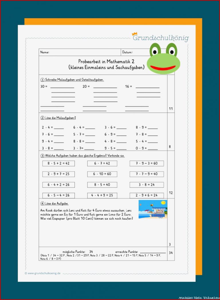 Klassenarbeiten Proben Mathe 2 Klasse