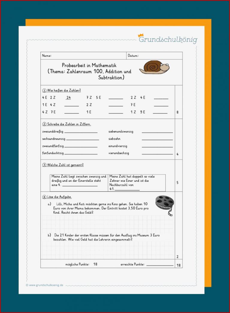 Klassenarbeiten Proben Mathe 2 Klasse