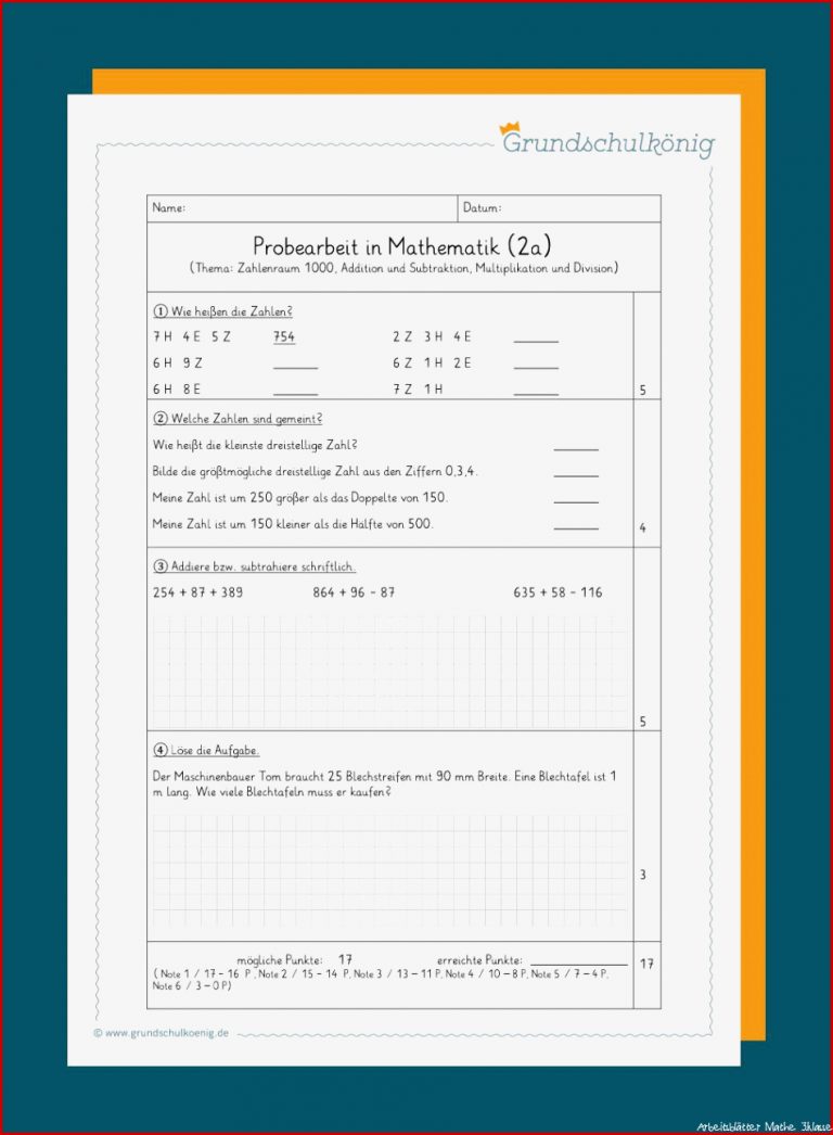 Klassenarbeiten Proben Mathe 3 Klasse