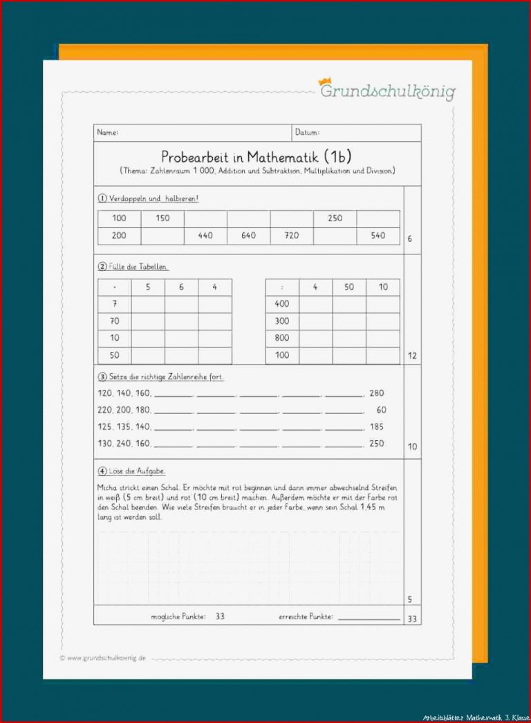 Klassenarbeiten Proben Mathe 3 Klasse Bei Mathematik