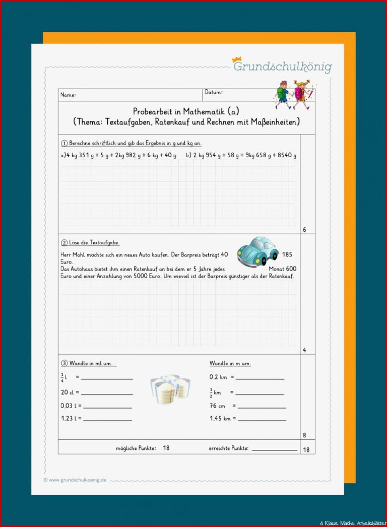 Klassenarbeiten Proben Mathe 4 Klasse