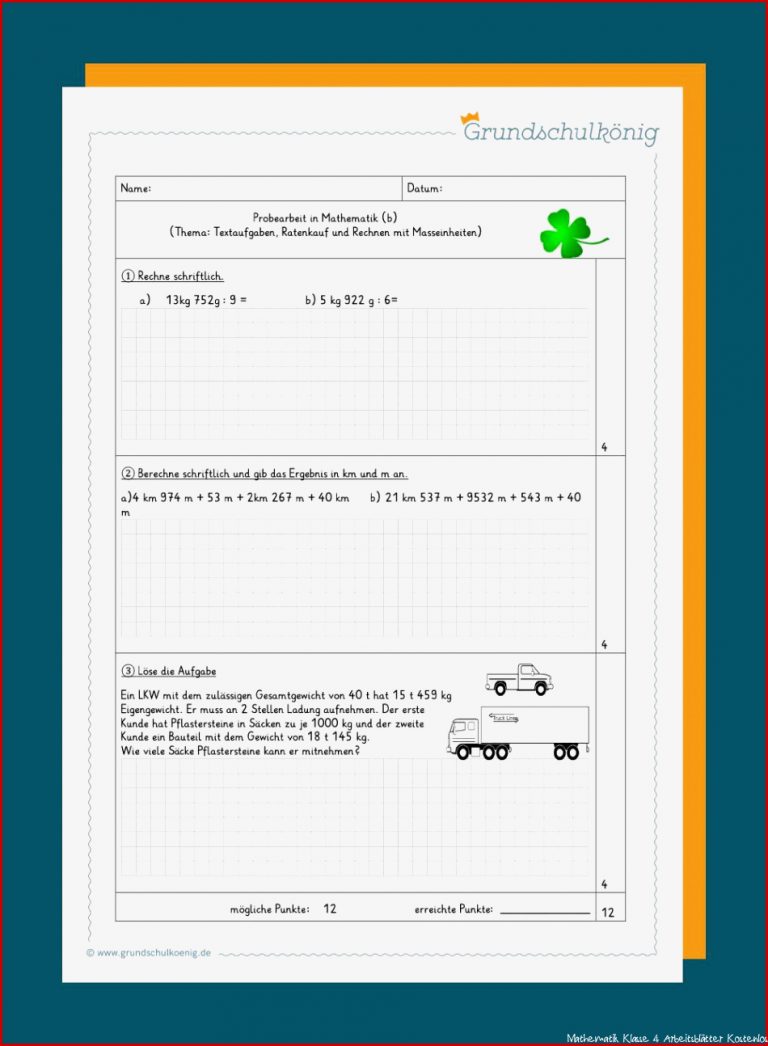 Klassenarbeiten Proben Mathe 4 Klasse